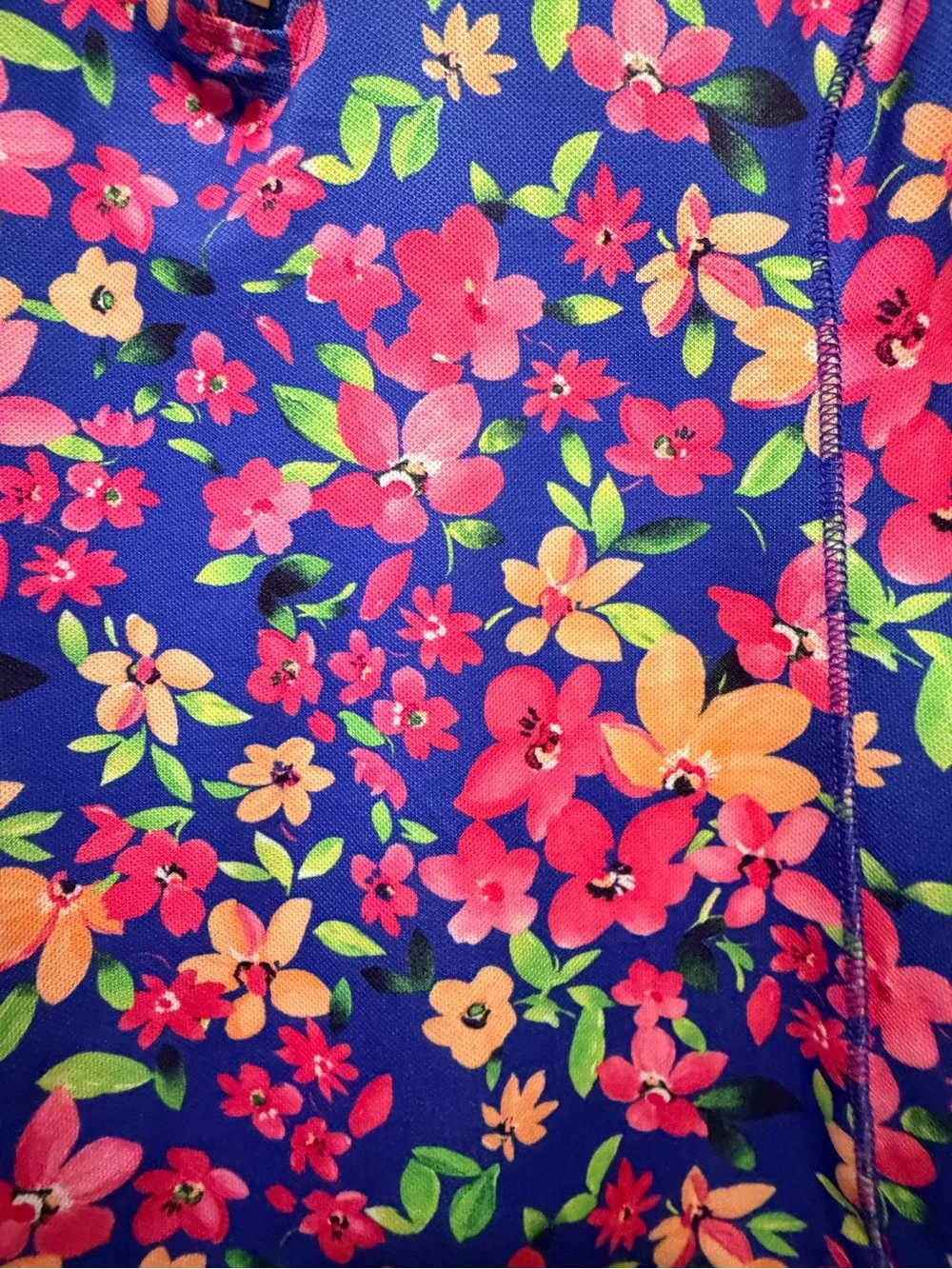 Women’s Floral Half-Zip Performance Top - Blue/Pink - Picture 6 of 7